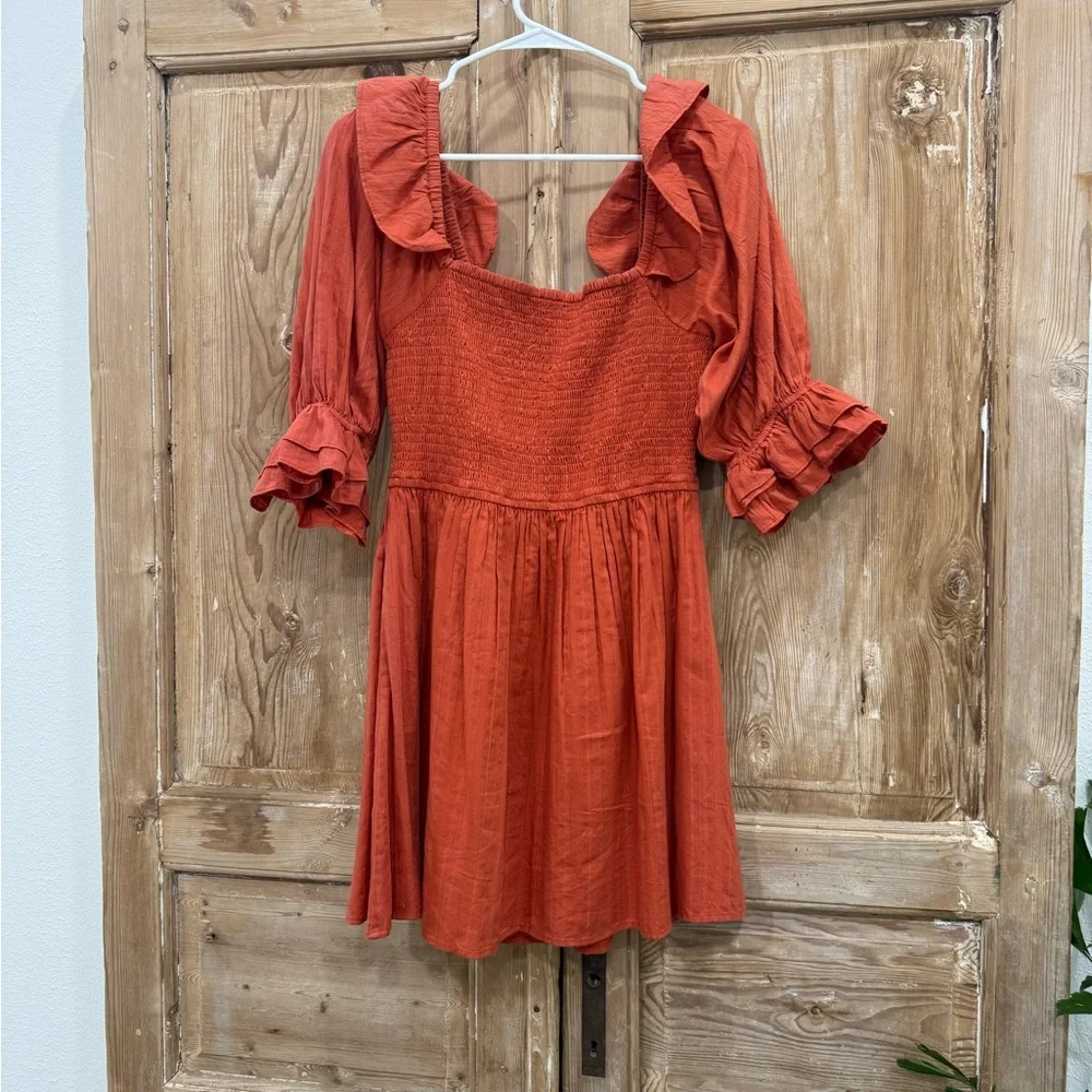 MAJORELLE Terracotta Ruffle Mini Dress - Picture 3 of 4